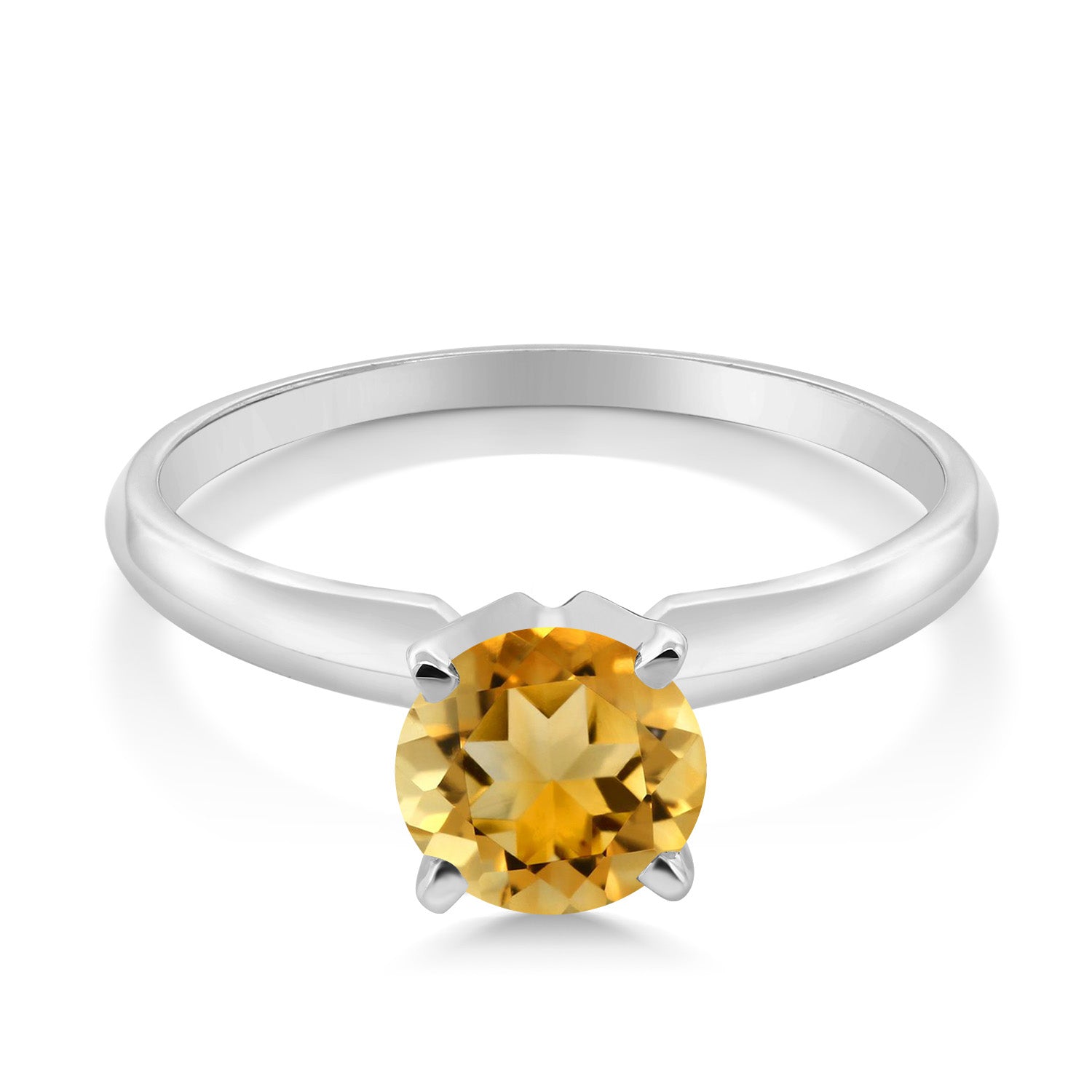 14K White Gold Yellow Citrine Solitaire Engagement 4-Prong Ring For Women | 0.80 Cttw | Round 6MM | Gemstone November Birthstone | Available In Size 5, 6, 7, 8, 9