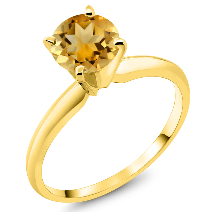 14K Yellow Gold Yellow Citrine Solitaire Engagement 4-Prong Ring For Women | 0.80 Cttw | Round 6MM | Gemstone November Birthstone | Available In Size 5, 6, 7, 8, 9