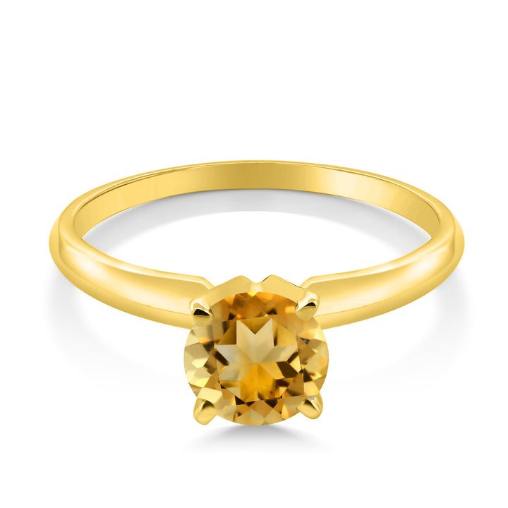 14K Yellow Gold Yellow Citrine Solitaire Engagement 4-Prong Ring For Women | 0.80 Cttw | Round 6MM | Gemstone November Birthstone | Available In Size 5, 6, 7, 8, 9