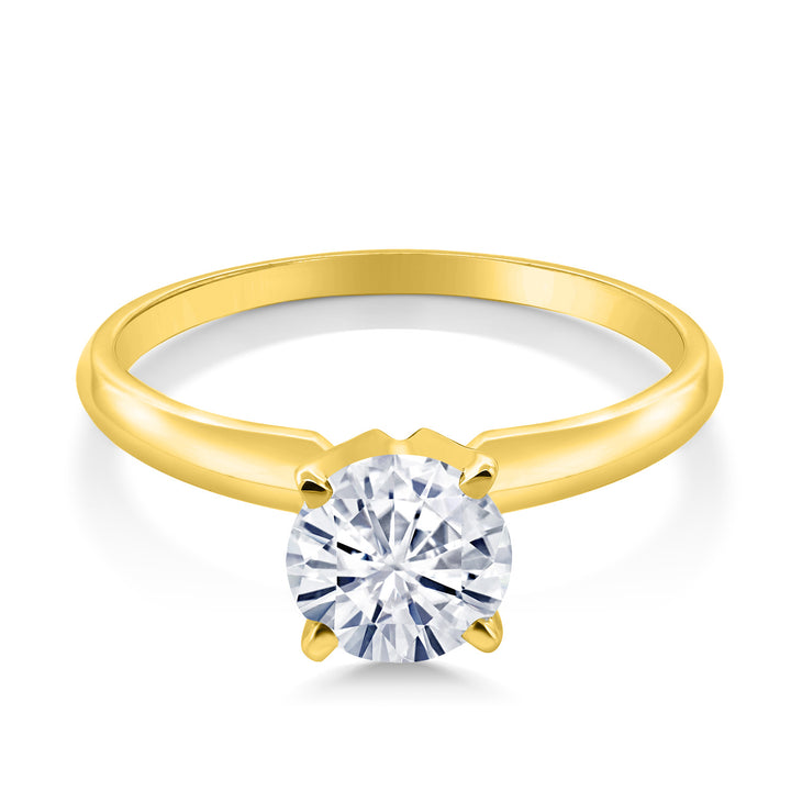 14K Yellow Gold Near Colorless (GHI) Moissanite Solitaire Engagement 4-Prong Ring For Women | 0.80 Cttw | Round 6MM | Gemstone April Birthstone | Available In Size 5, 6, 7, 8, 9