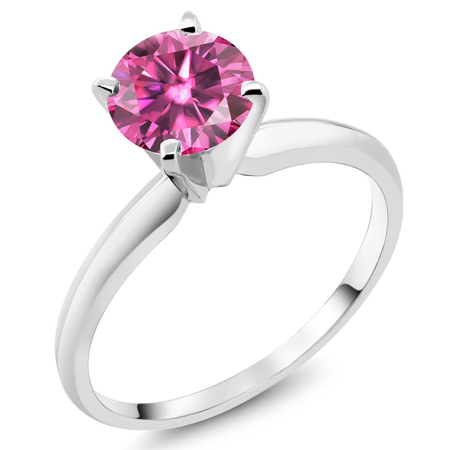 14K White Gold Pink Moissanite Solitaire Engagement 4-Prong Ring For Women | 0.80 Cttw | Round 6MM | Gemstone April Birthstone | Available In Size 5, 6, 7, 8, 9