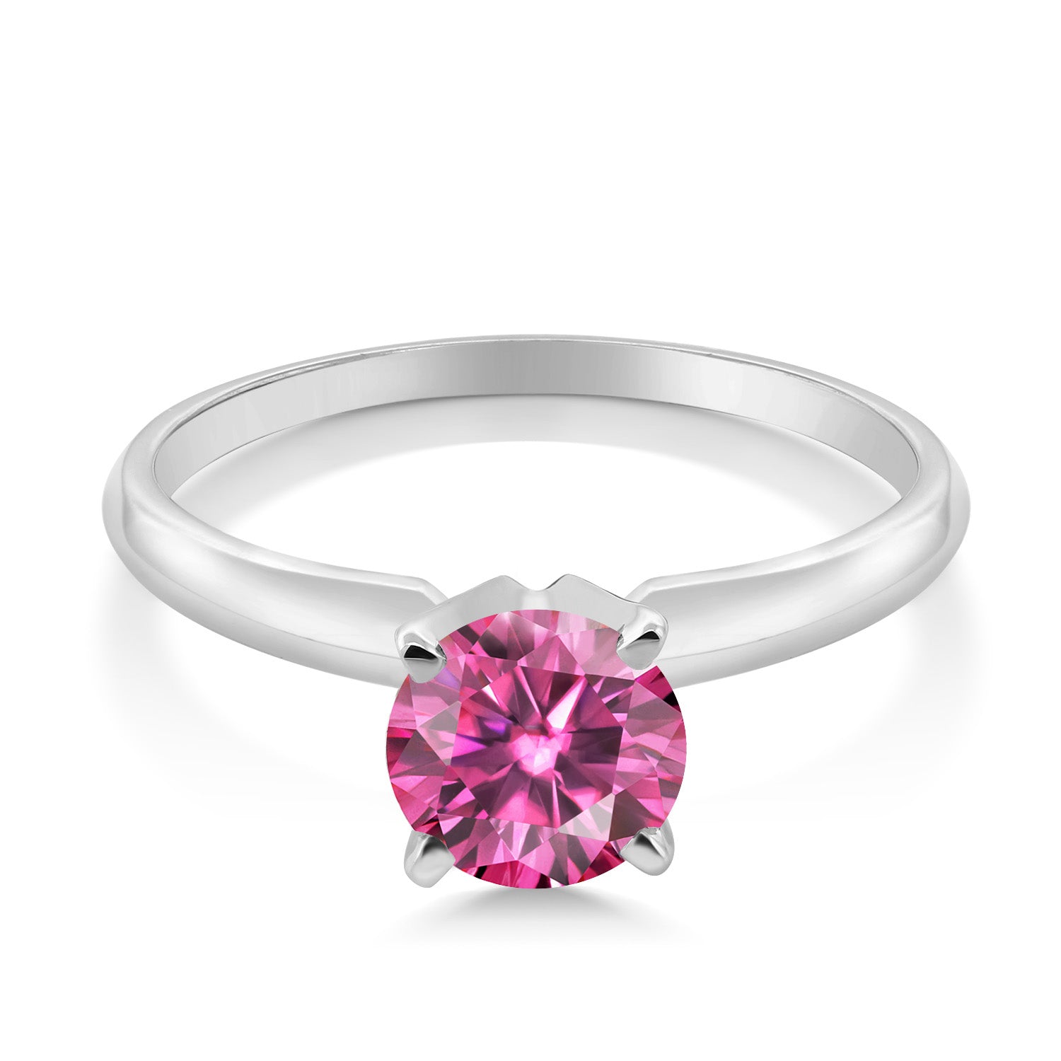 14K White Gold Pink Moissanite Solitaire Engagement 4-Prong Ring For Women | 0.80 Cttw | Round 6MM | Gemstone April Birthstone | Available In Size 5, 6, 7, 8, 9