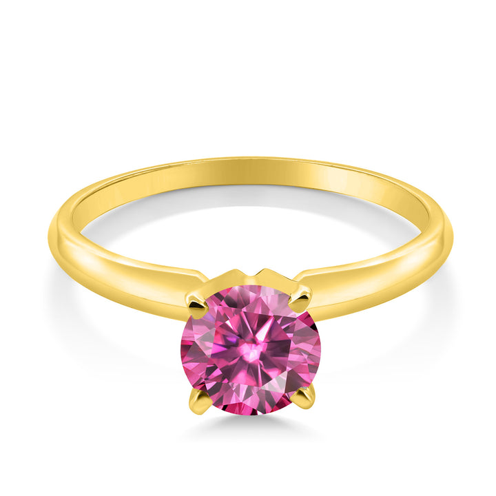 14K Yellow Gold Pink Moissanite Solitaire Engagement 4-Prong Ring For Women | 0.80 Cttw | Round 6MM | Gemstone April Birthstone | Available In Size 5, 6, 7, 8, 9