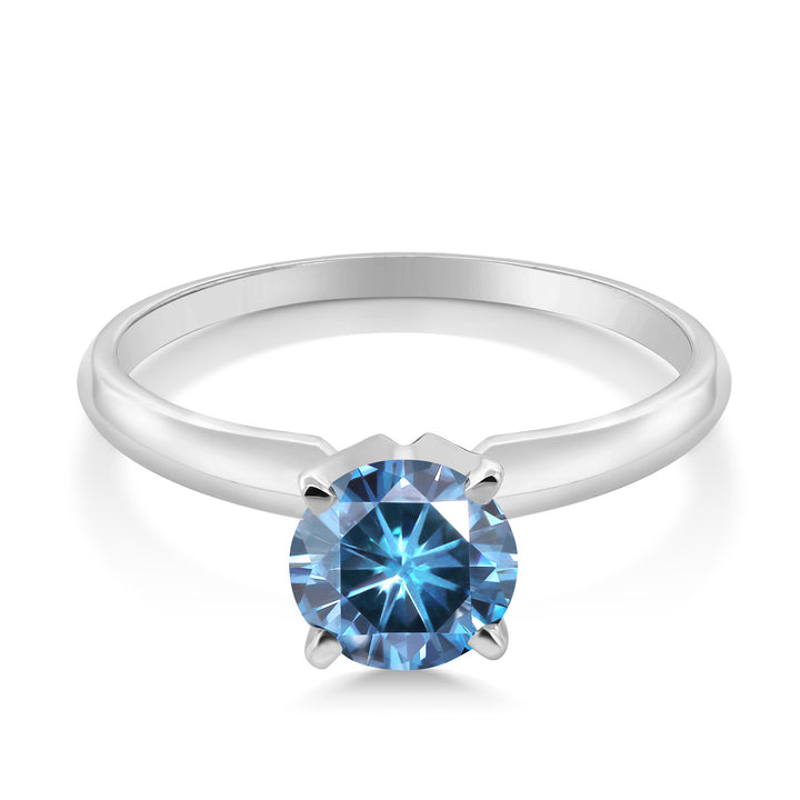 14K White Gold Persian Blue Moissanite Solitaire Engagement 4-Prong Ring For Women | 0.80 Cttw | Round 6MM | Gemstone April Birthstone | Available In Size 5, 6, 7, 8, 9