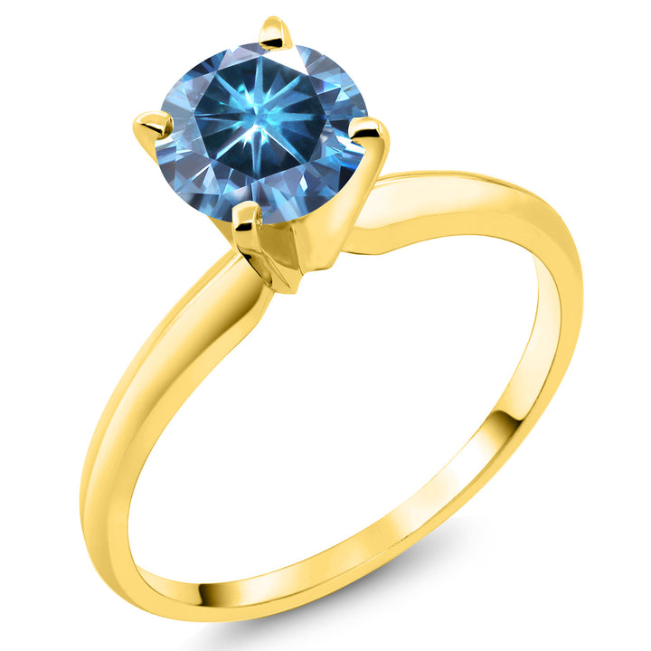 14K Yellow Gold Persian Blue Moissanite Solitaire Engagement 4-Prong Ring For Women | 0.80 Cttw | Round 6MM | Gemstone April Birthstone | Available In Size 5, 6, 7, 8, 9