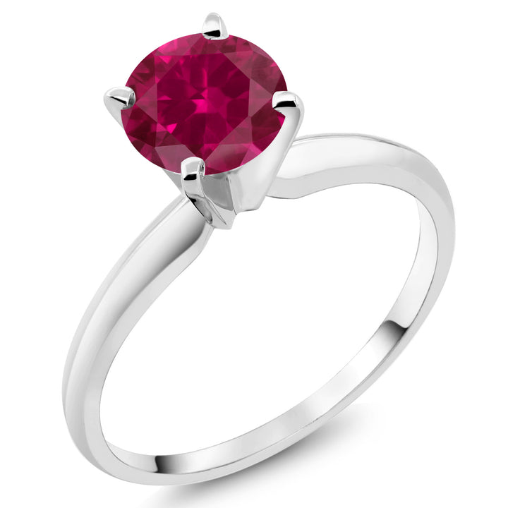 14K White Gold Red Created Ruby Solitaire Engagement 4-Prong Ring For Women | 1.00 Cttw | Round 6MM | Gemstone July Birthstone | Available In Size 5, 6, 7, 8, 9