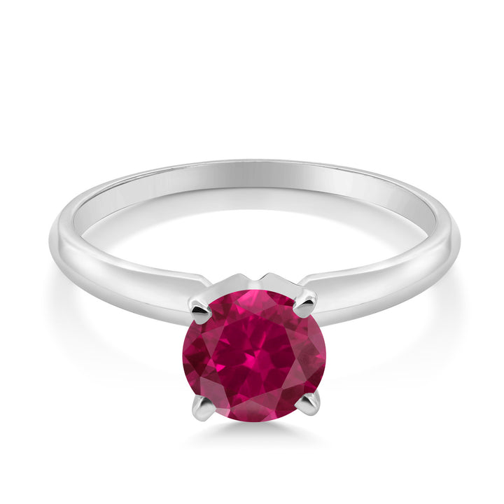 14K White Gold Red Created Ruby Solitaire Engagement 4-Prong Ring For Women | 1.00 Cttw | Round 6MM | Gemstone July Birthstone | Available In Size 5, 6, 7, 8, 9