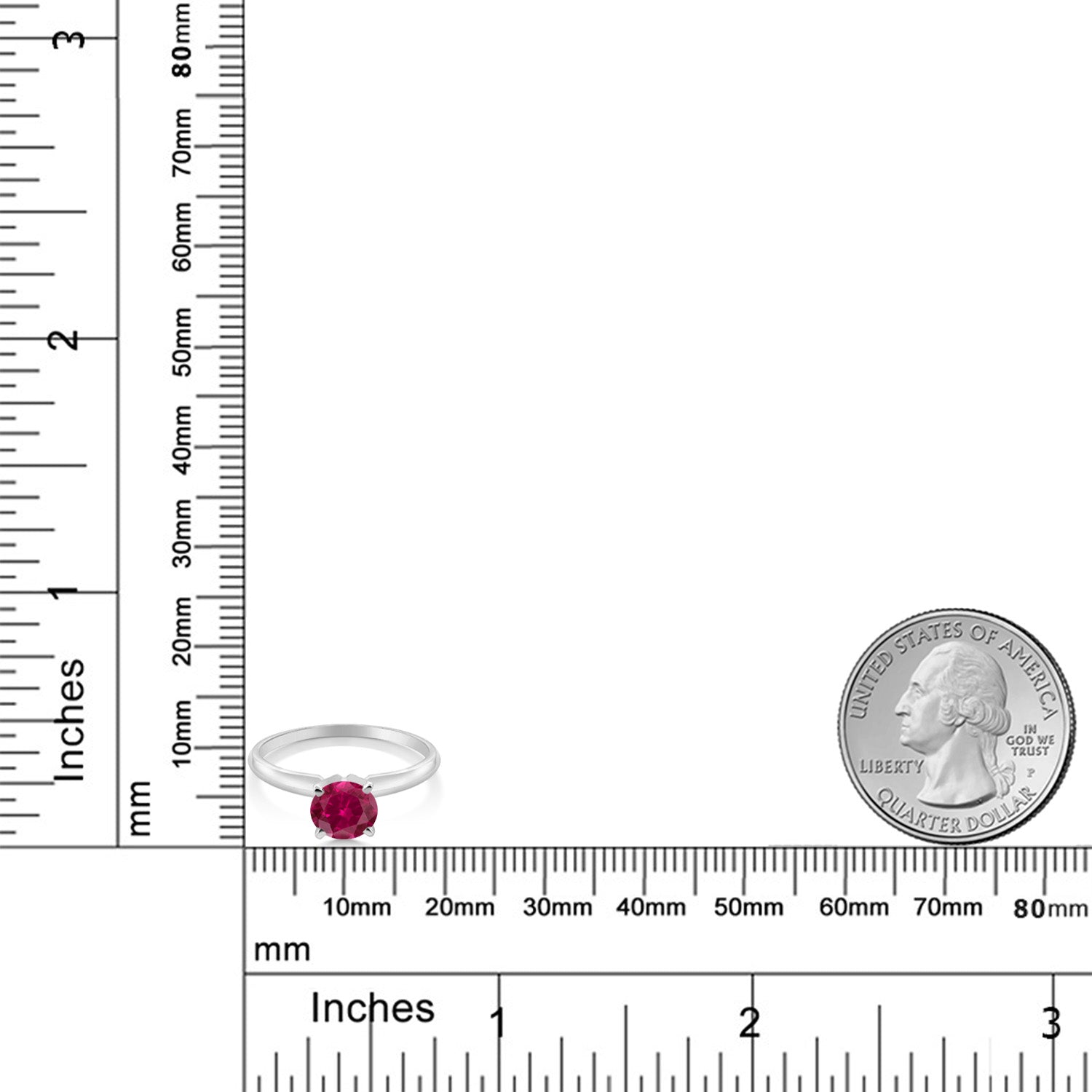 14K White Gold Red Created Ruby Solitaire Engagement 4-Prong Ring For Women | 1.00 Cttw | Round 6MM | Gemstone July Birthstone | Available In Size 5, 6, 7, 8, 9