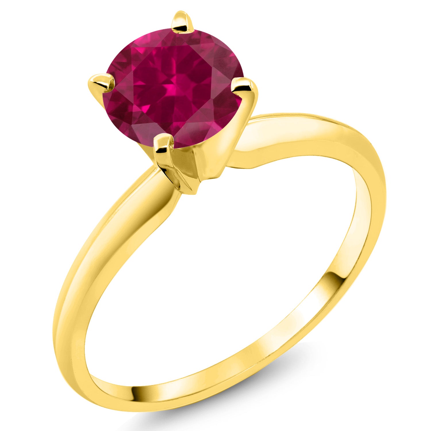 14K Yellow Gold Red Created Ruby Solitaire Engagement 4-Prong Ring For Women | 1.00 Cttw | Round 6MM | Gemstone July Birthstone | Available In Size 5, 6, 7, 8, 9