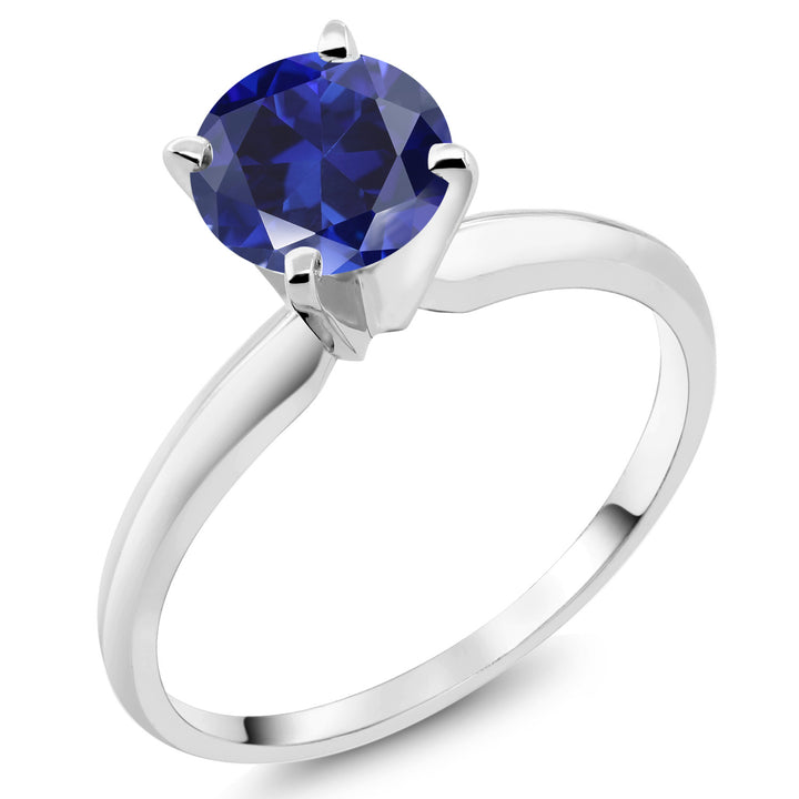 14K White Gold Blue Created Sapphire Solitaire Engagement 4-Prong Ring For Women | 1.00 Cttw | Round 6MM | Gemstone September Birthstone | Available In Size 5, 6, 7, 8, 9