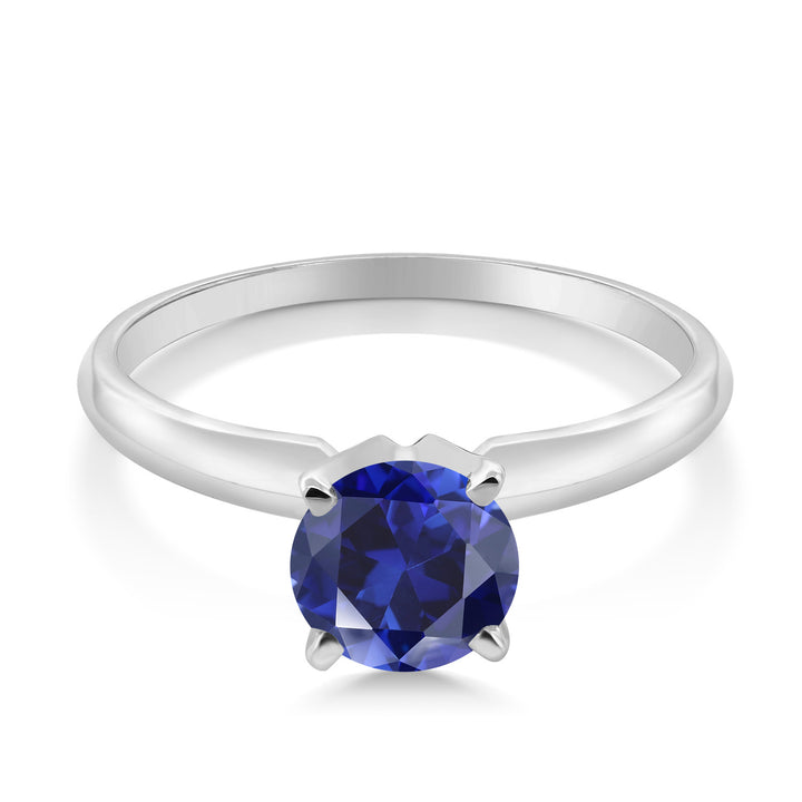 14K White Gold Blue Created Sapphire Solitaire Engagement 4-Prong Ring For Women | 1.00 Cttw | Round 6MM | Gemstone September Birthstone | Available In Size 5, 6, 7, 8, 9