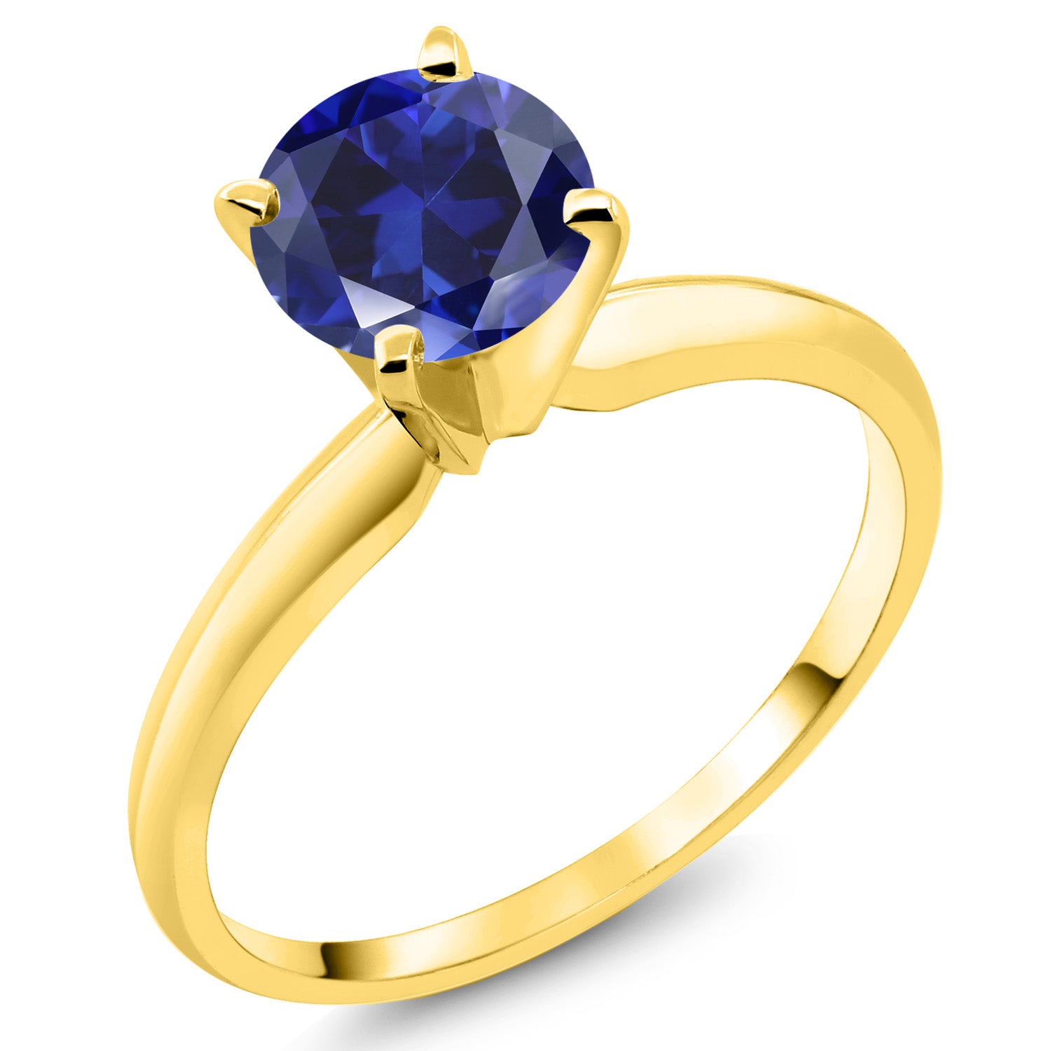 14K Yellow Gold Blue Created Sapphire Solitaire Engagement 4-Prong Ring For Women | 1.00 Cttw | Round 6MM | Gemstone September Birthstone | Available In Size 5, 6, 7, 8, 9