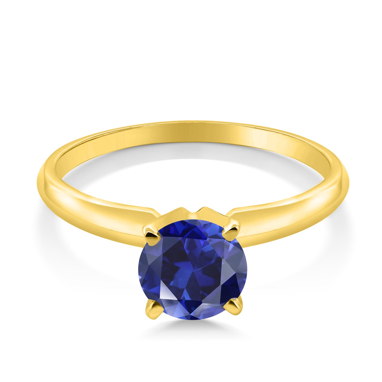 14K Yellow Gold Blue Created Sapphire Solitaire Engagement 4-Prong Ring For Women | 1.00 Cttw | Round 6MM | Gemstone September Birthstone | Available In Size 5, 6, 7, 8, 9