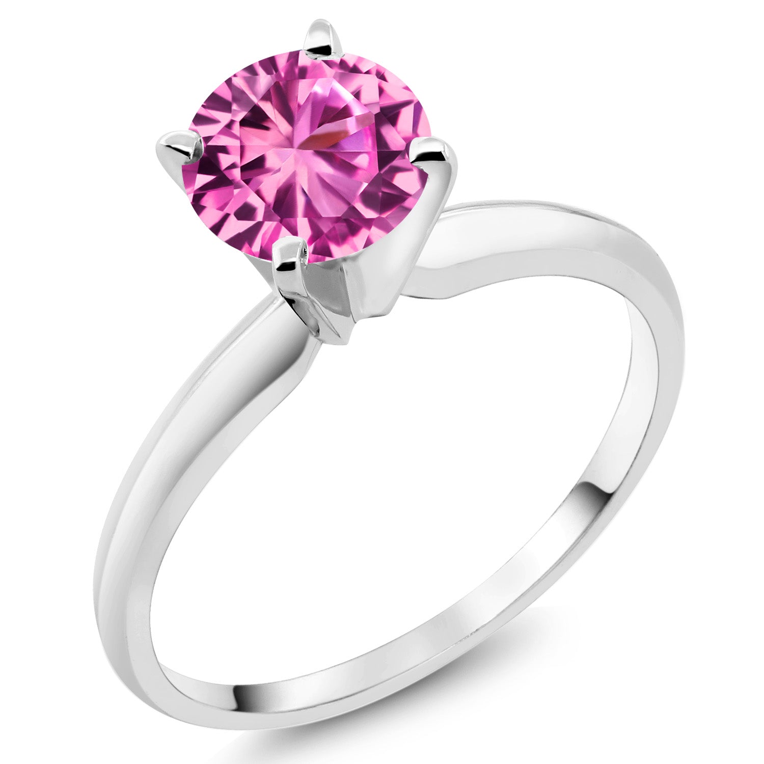 14K White Gold Pink Created Sapphire Solitaire Engagement 4-Prong Ring For Women | 1.00 Cttw | Round 6MM | Gemstone September Birthstone | Available In Size 5, 6, 7, 8, 9