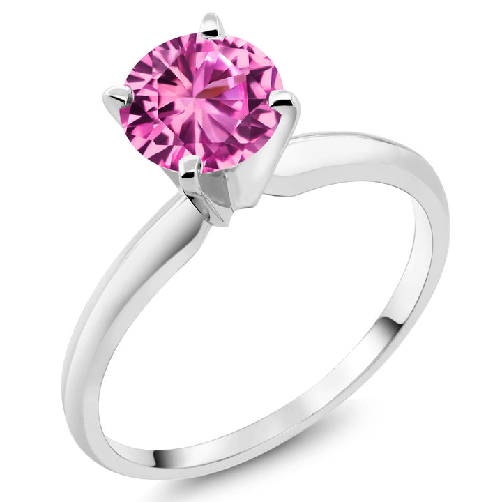 14K White Gold Pink Created Sapphire Solitaire Engagement 4-Prong Ring For Women | 1.00 Cttw | Round 6MM | Gemstone September Birthstone | Available In Size 5, 6, 7, 8, 9