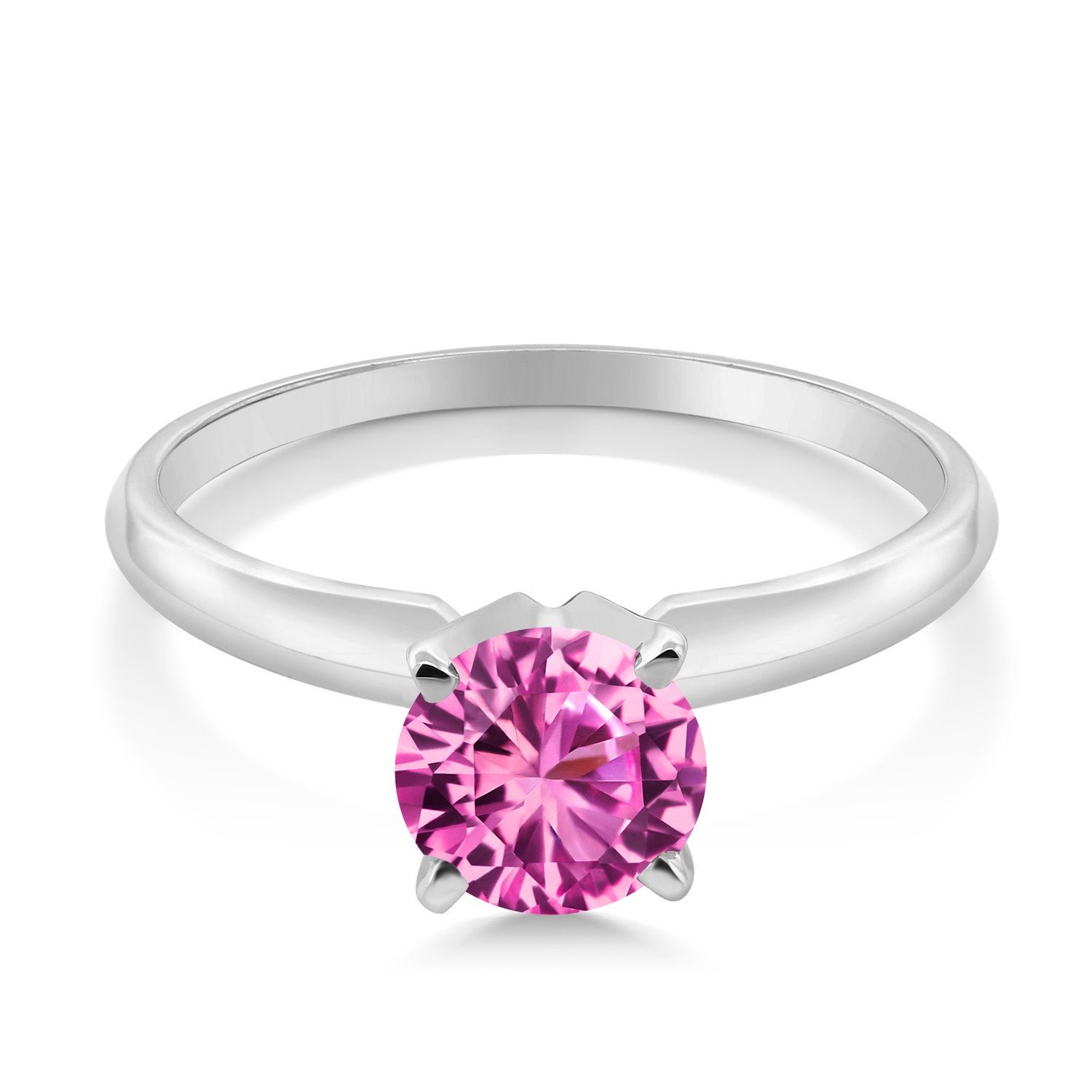 14K White Gold Pink Created Sapphire Solitaire Engagement 4-Prong Ring For Women | 1.00 Cttw | Round 6MM | Gemstone September Birthstone | Available In Size 5, 6, 7, 8, 9