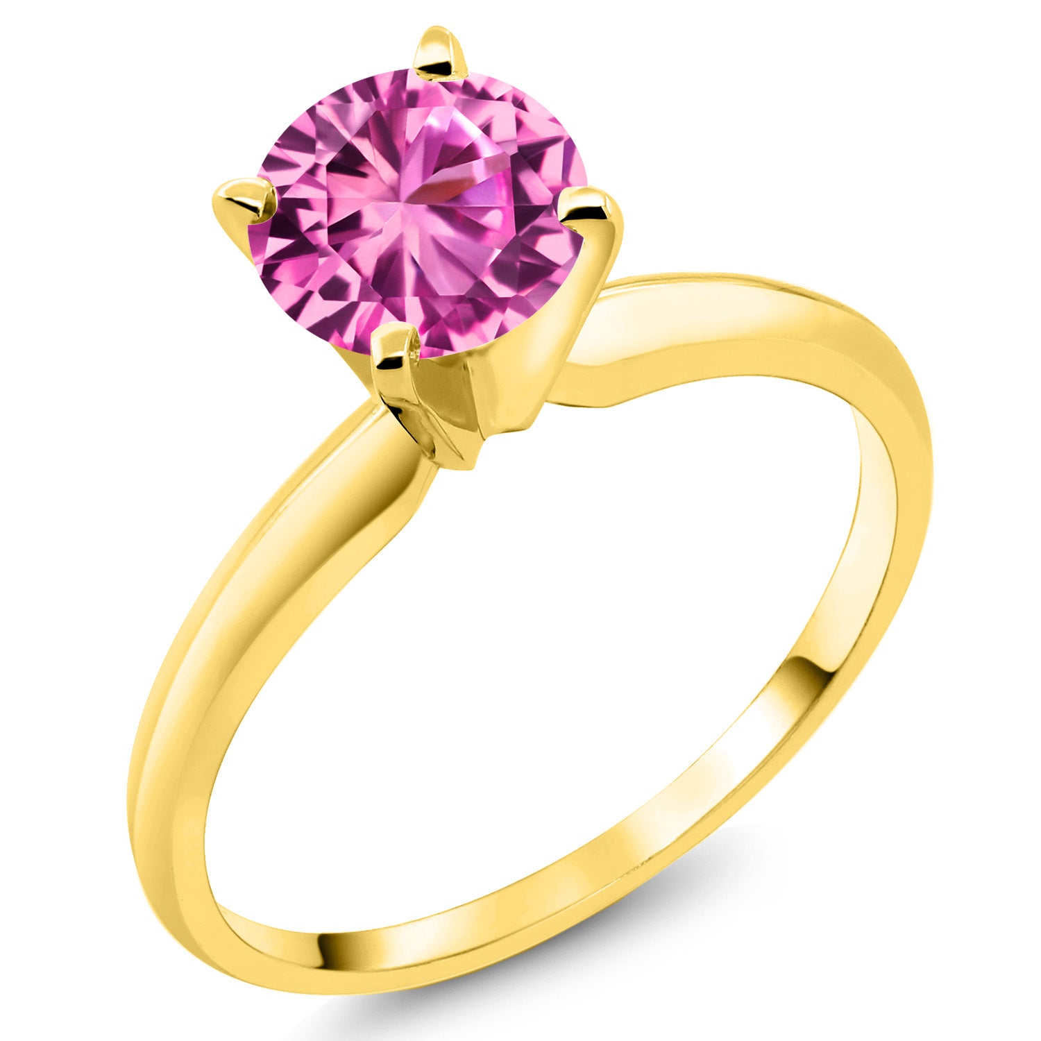 14K Yellow Gold Pink Created Sapphire Solitaire Engagement 4-Prong Ring For Women | 1.00 Cttw | Round 6MM | Gemstone September Birthstone | Available In Size 5, 6, 7, 8, 9