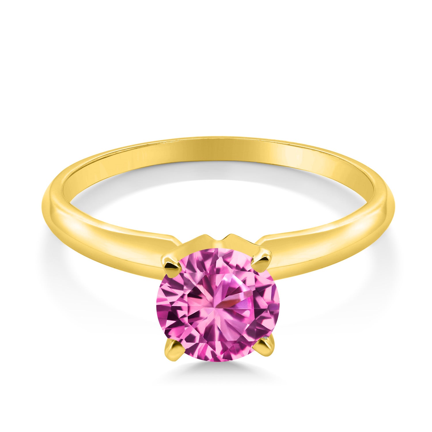 14K Yellow Gold Pink Created Sapphire Solitaire Engagement 4-Prong Ring For Women | 1.00 Cttw | Round 6MM | Gemstone September Birthstone | Available In Size 5, 6, 7, 8, 9