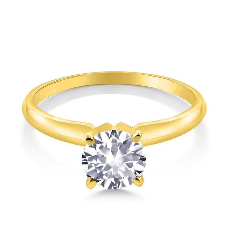 14K Yellow Gold White Created Sapphire Solitaire Engagement 4-Prong Ring For Women | 1.00 Cttw | Round 6MM | Gemstone September Birthstone | Available In Size 5, 6, 7, 8, 9