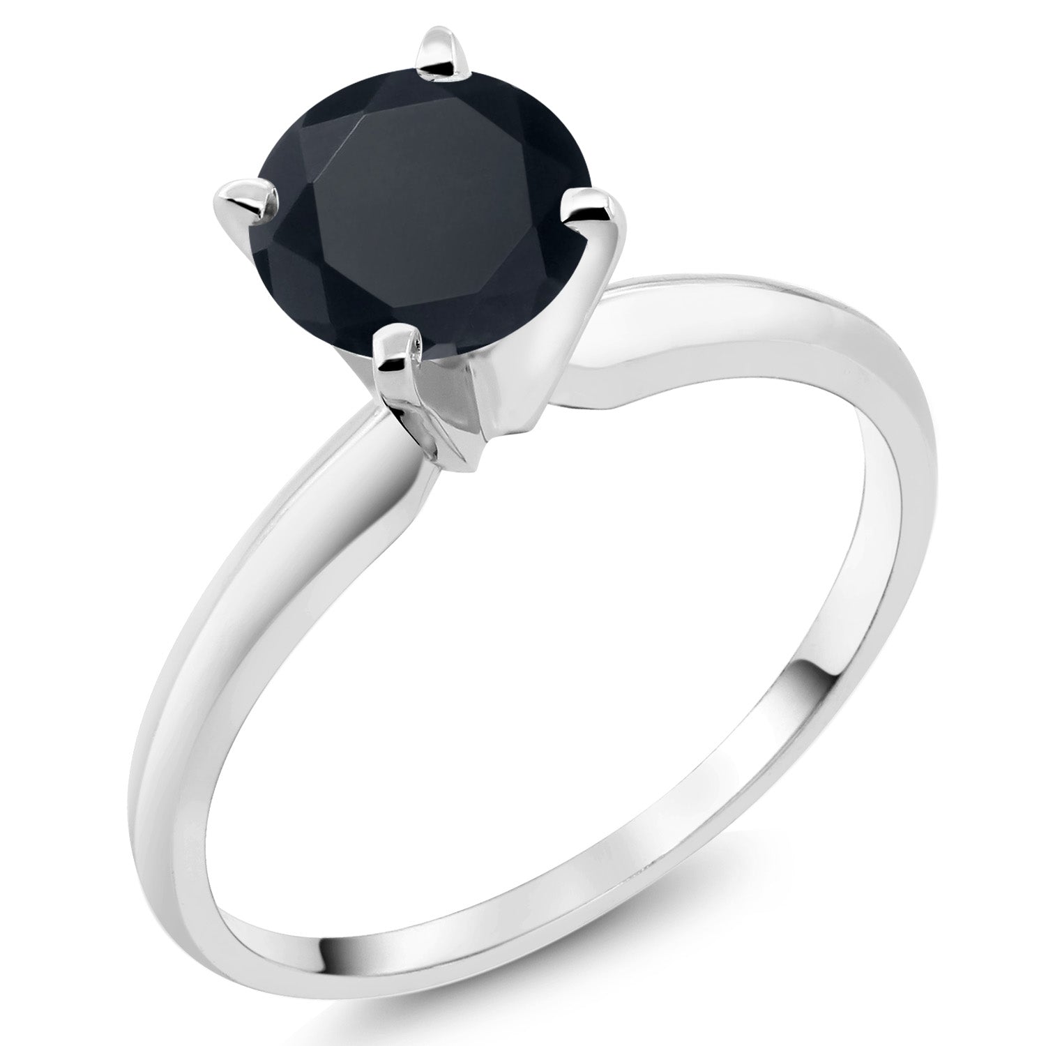 14K White Gold Black Zirconia Solitaire Engagement 4-Prong Ring For Women | 1.50 Cttw | Round 6MM | Gemstone Birthstone | Available In Size 5, 6, 7, 8, 9