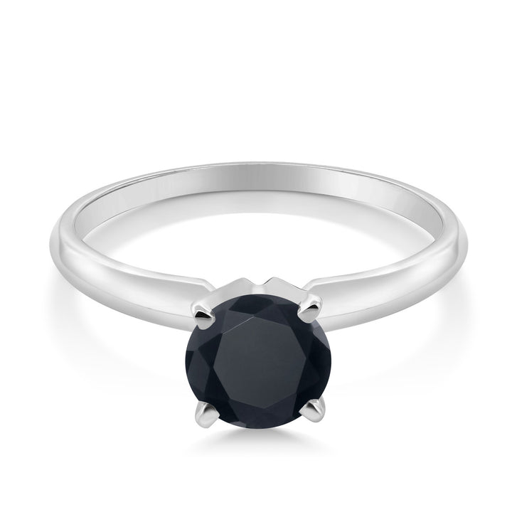 14K White Gold Black Zirconia Solitaire Engagement 4-Prong Ring For Women | 1.50 Cttw | Round 6MM | Gemstone Birthstone | Available In Size 5, 6, 7, 8, 9