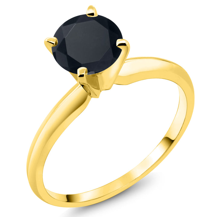 14K Yellow Gold Black Zirconia Solitaire Engagement 4-Prong Ring For Women | 1.50 Cttw | Round 6MM | Gemstone Birthstone | Available In Size 5, 6, 7, 8, 9