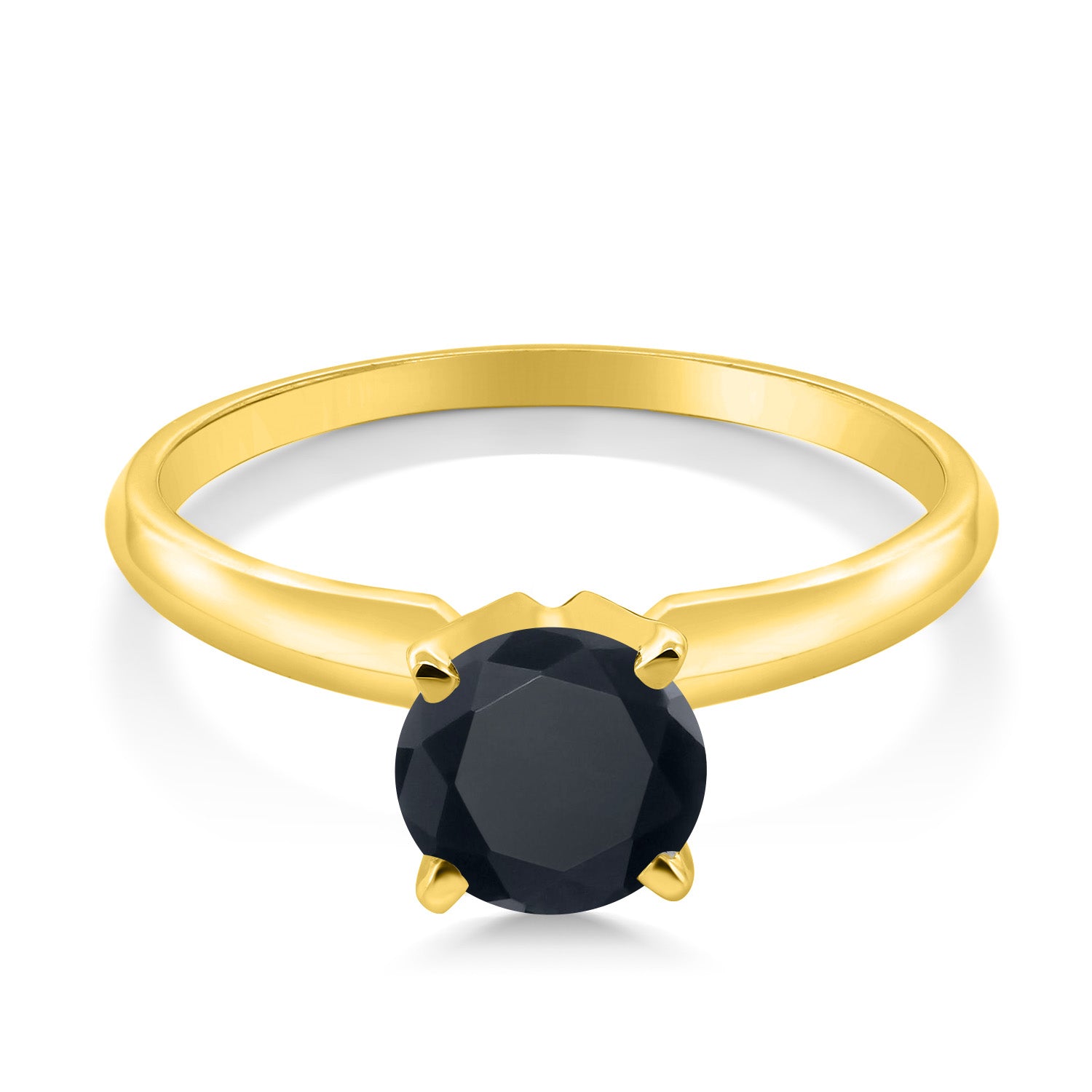 14K Yellow Gold Black Zirconia Solitaire Engagement 4-Prong Ring For Women | 1.50 Cttw | Round 6MM | Gemstone Birthstone | Available In Size 5, 6, 7, 8, 9