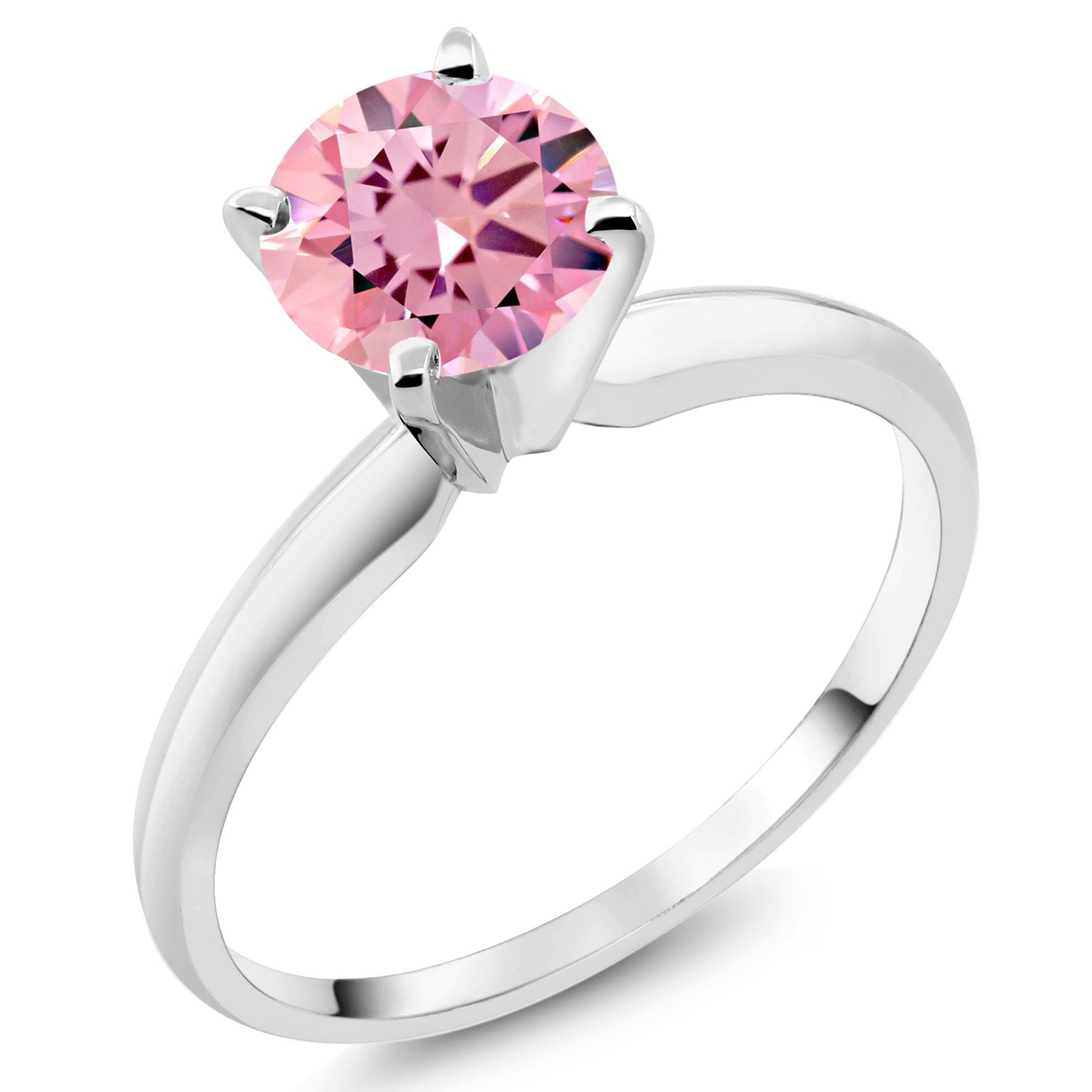 14K White Gold Pink Zirconia Solitaire Engagement 4-Prong Ring For Women | 1.50 Cttw | Round 6MM | Gemstone Birthstone | Available In Size 5, 6, 7, 8, 9