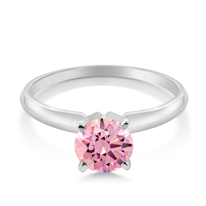 14K White Gold Pink Zirconia Solitaire Engagement 4-Prong Ring For Women | 1.50 Cttw | Round 6MM | Gemstone Birthstone | Available In Size 5, 6, 7, 8, 9