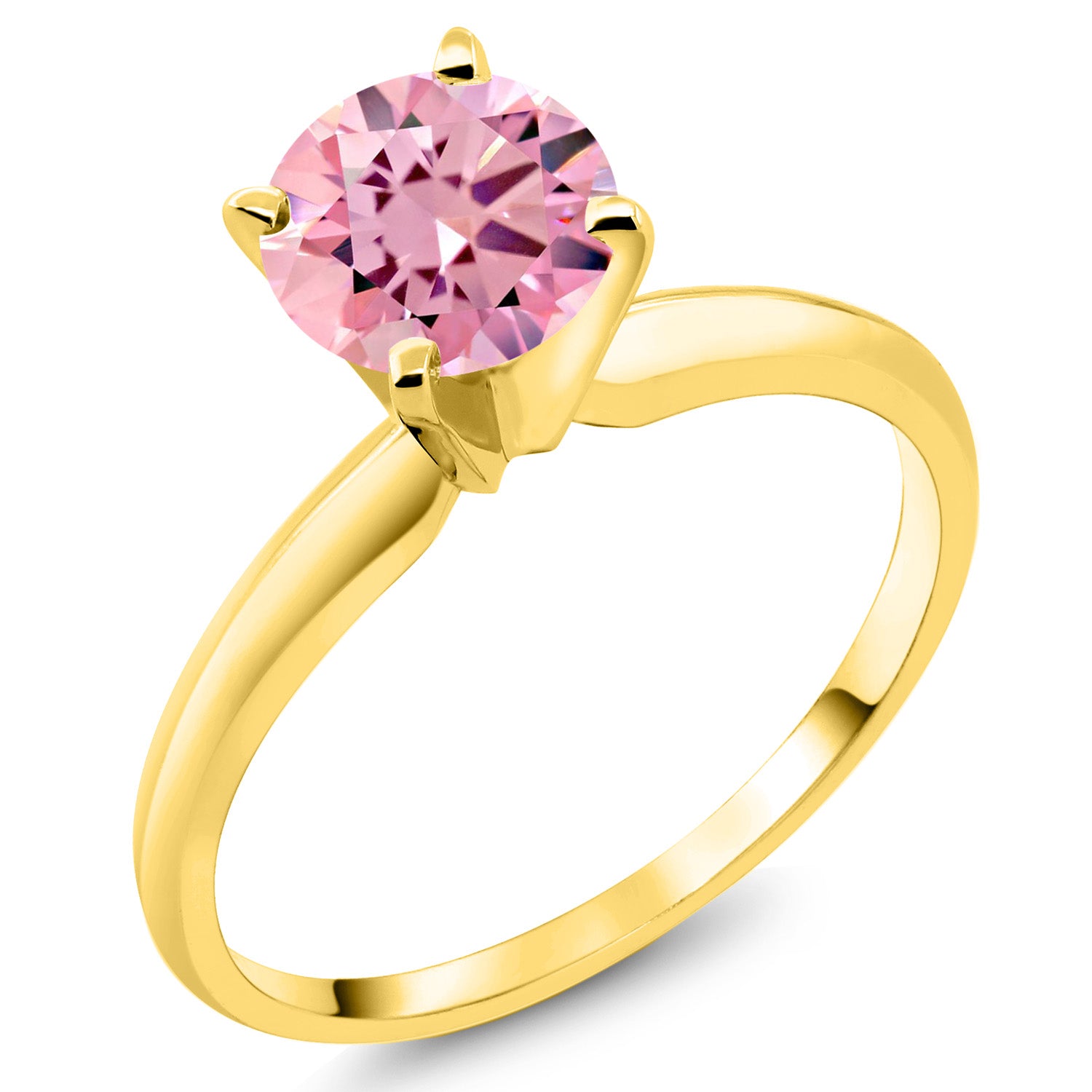 14K Yellow Gold Pink Zirconia Solitaire Engagement 4-Prong Ring For Women | 1.50 Cttw | Round 6MM | Gemstone Birthstone | Available In Size 5, 6, 7, 8, 9