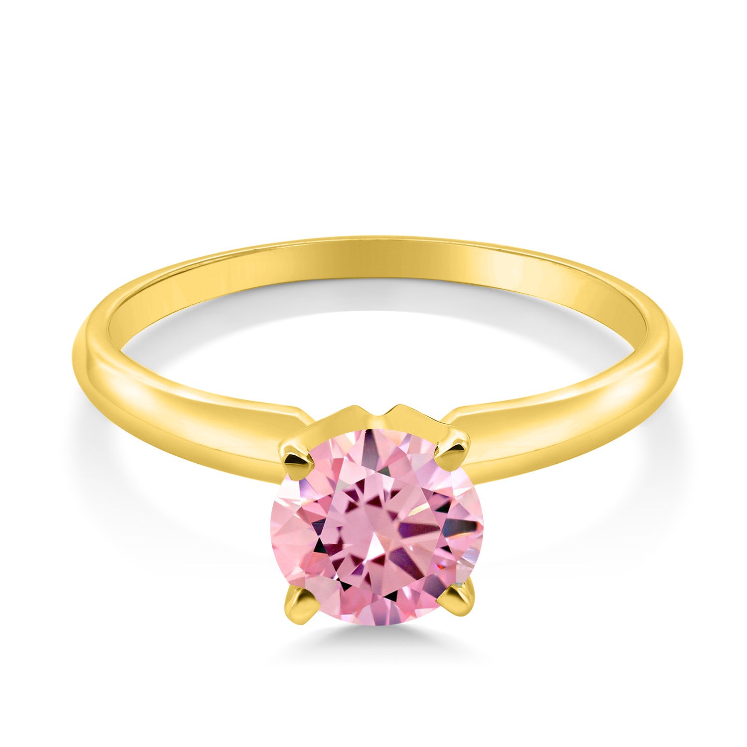 14K Yellow Gold Pink Zirconia Solitaire Engagement 4-Prong Ring For Women | 1.50 Cttw | Round 6MM | Gemstone Birthstone | Available In Size 5, 6, 7, 8, 9