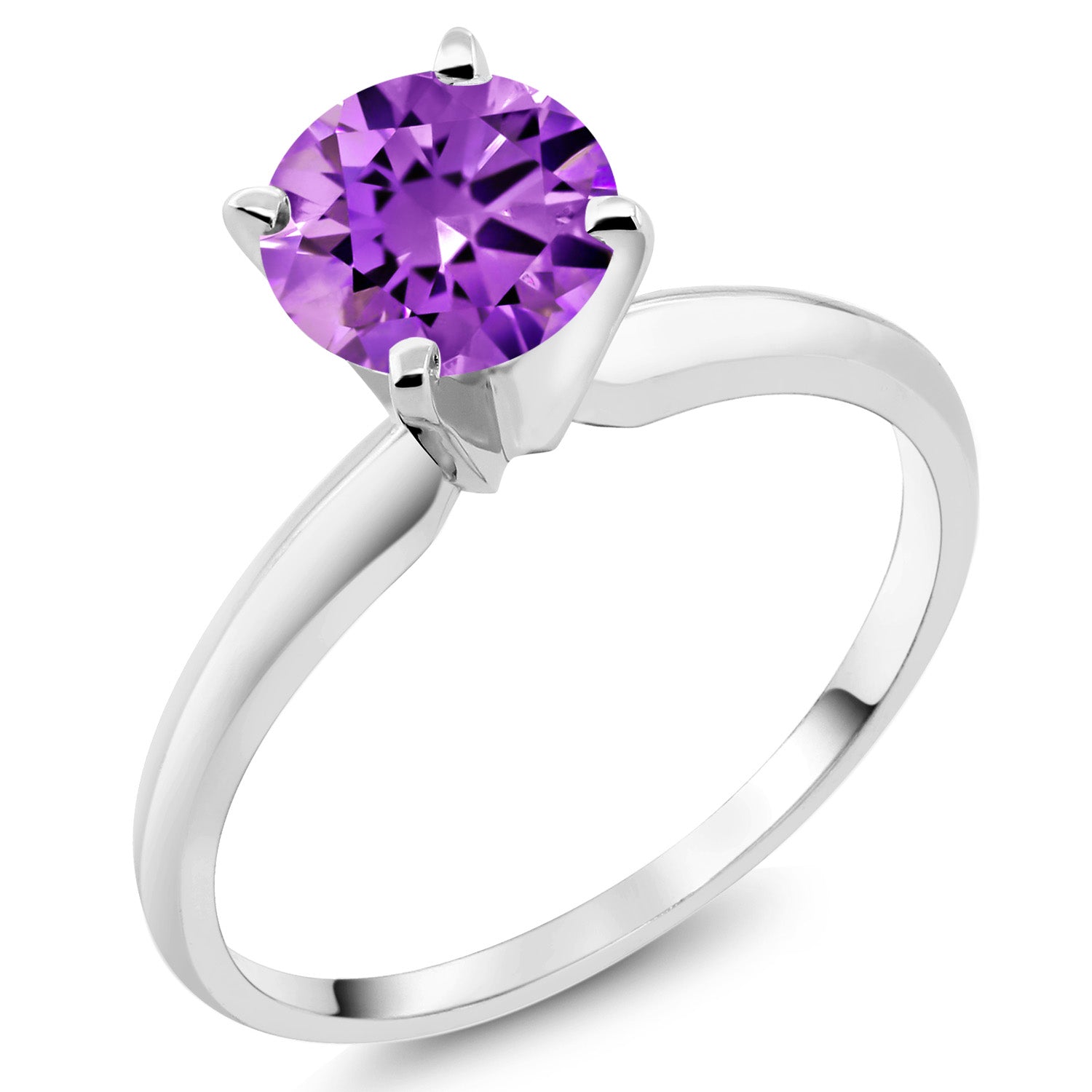 14K White Gold Purple Zirconia Solitaire Engagement 4-Prong Ring For Women | 1.50 Cttw | Round 6MM | Gemstone Birthstone | Available In Size 5, 6, 7, 8, 9