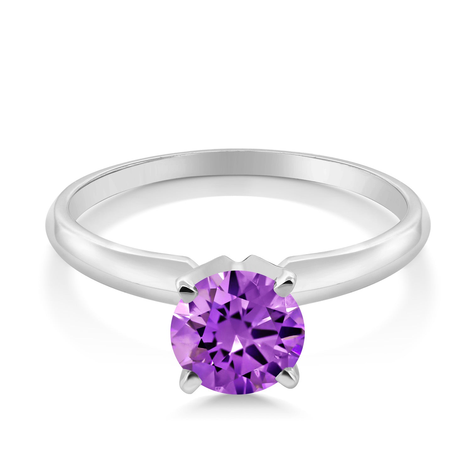 14K White Gold Purple Zirconia Solitaire Engagement 4-Prong Ring For Women | 1.50 Cttw | Round 6MM | Gemstone Birthstone | Available In Size 5, 6, 7, 8, 9