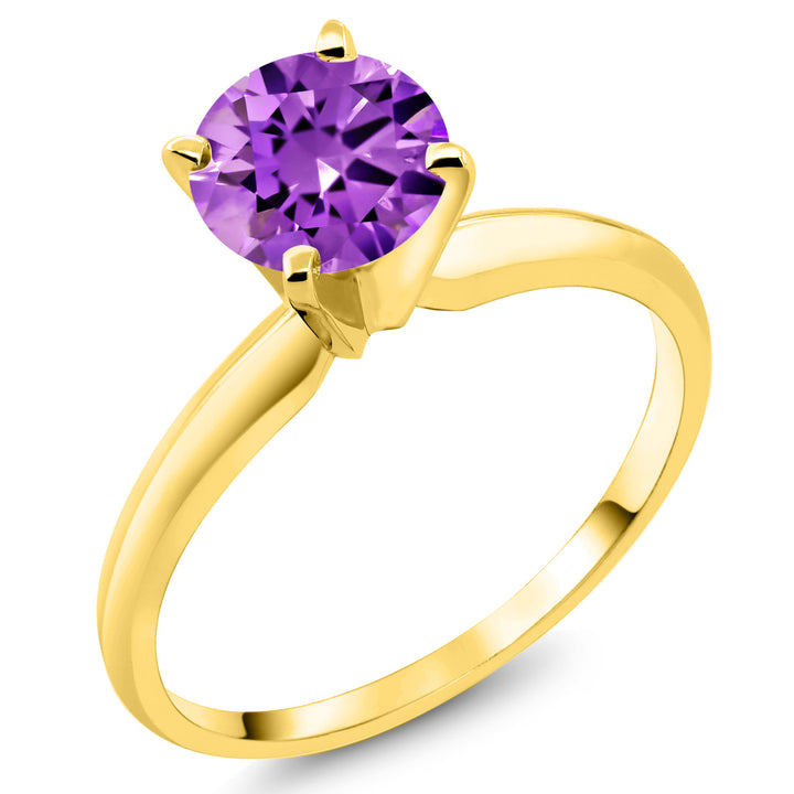 14K Yellow Gold Purple Zirconia Solitaire Engagement 4-Prong Ring For Women | 1.50 Cttw | Round 6MM | Gemstone Birthstone | Available In Size 5, 6, 7, 8, 9