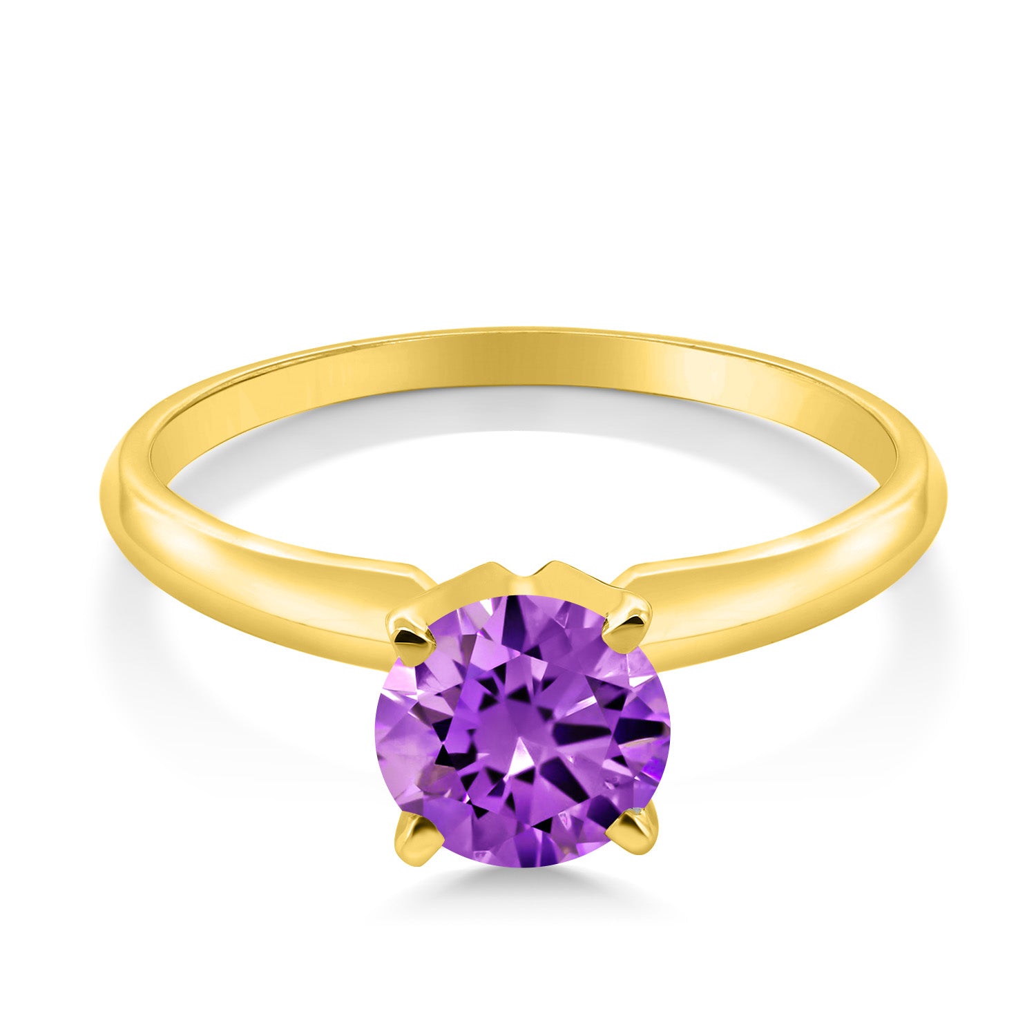 14K Yellow Gold Purple Zirconia Solitaire Engagement 4-Prong Ring For Women | 1.50 Cttw | Round 6MM | Gemstone Birthstone | Available In Size 5, 6, 7, 8, 9