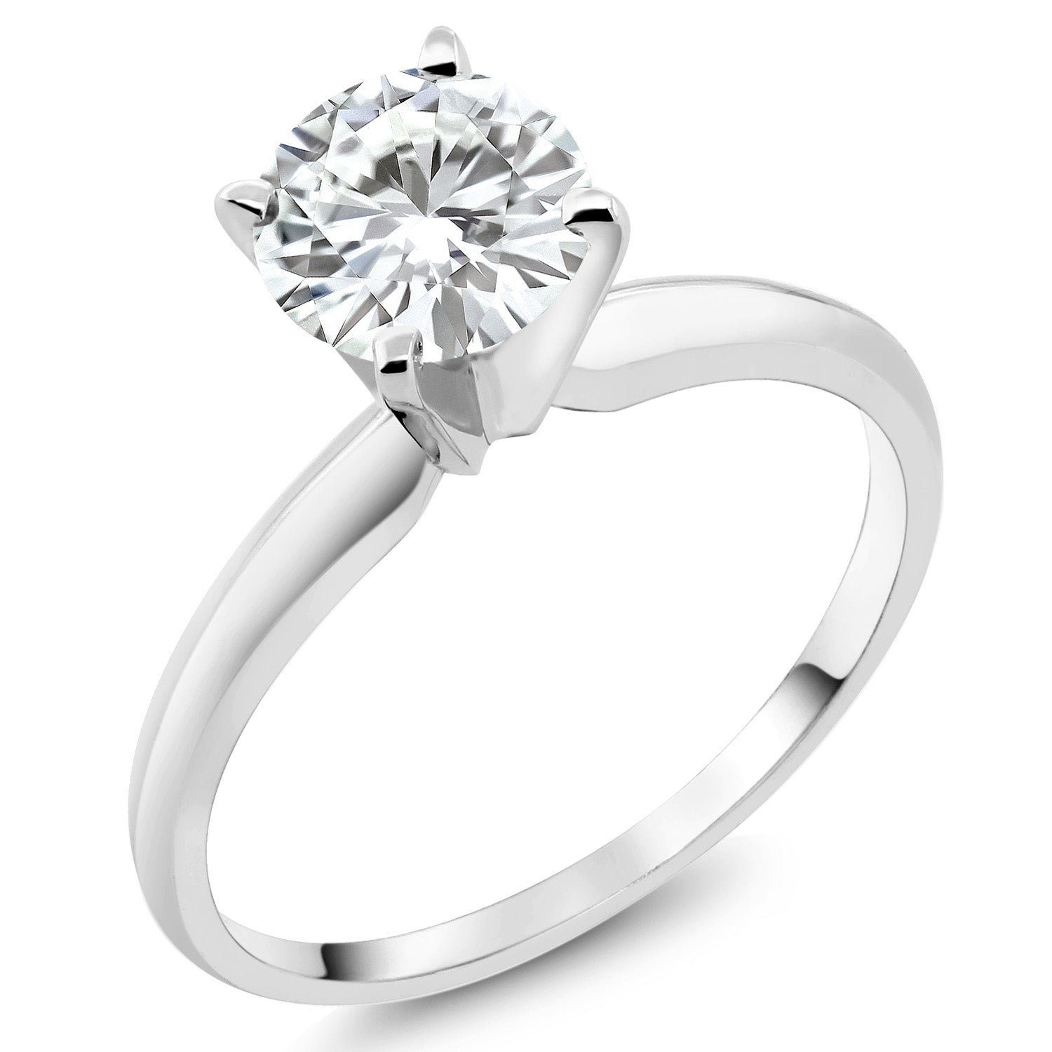 14K White Gold White Zirconia Solitaire Engagement 4-Prong Ring For Women | 1.50 Cttw | Round 6MM | Gemstone Birthstone | Available In Size 5, 6, 7, 8, 9