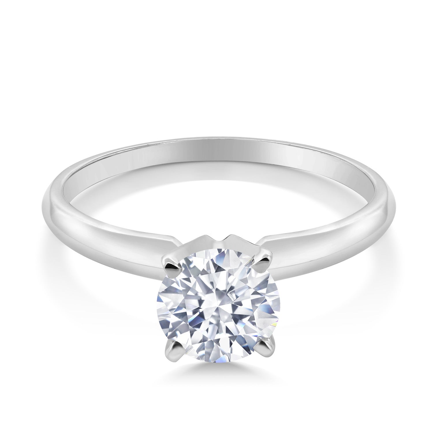 14K White Gold White Zirconia Solitaire Engagement 4-Prong Ring For Women | 1.50 Cttw | Round 6MM | Gemstone Birthstone | Available In Size 5, 6, 7, 8, 9