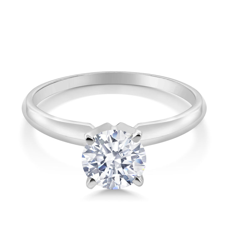 14K White Gold White Zirconia Solitaire Engagement 4-Prong Ring For Women | 1.50 Cttw | Round 6MM | Gemstone Birthstone | Available In Size 5, 6, 7, 8, 9