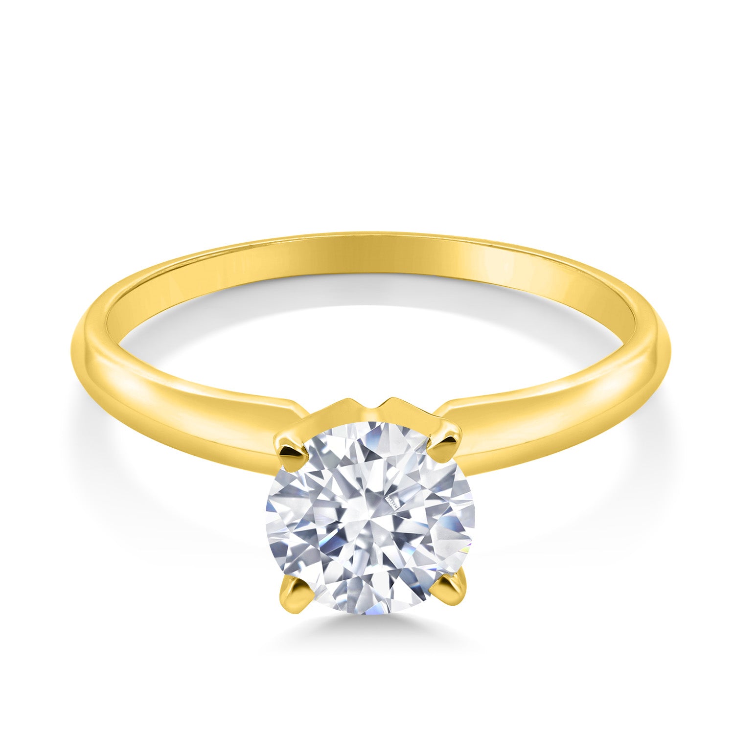 14K Yellow Gold White Zirconia Solitaire Engagement 4-Prong Ring For Women | 1.50 Cttw | Round 6MM | Gemstone Birthstone | Available In Size 5, 6, 7, 8, 9