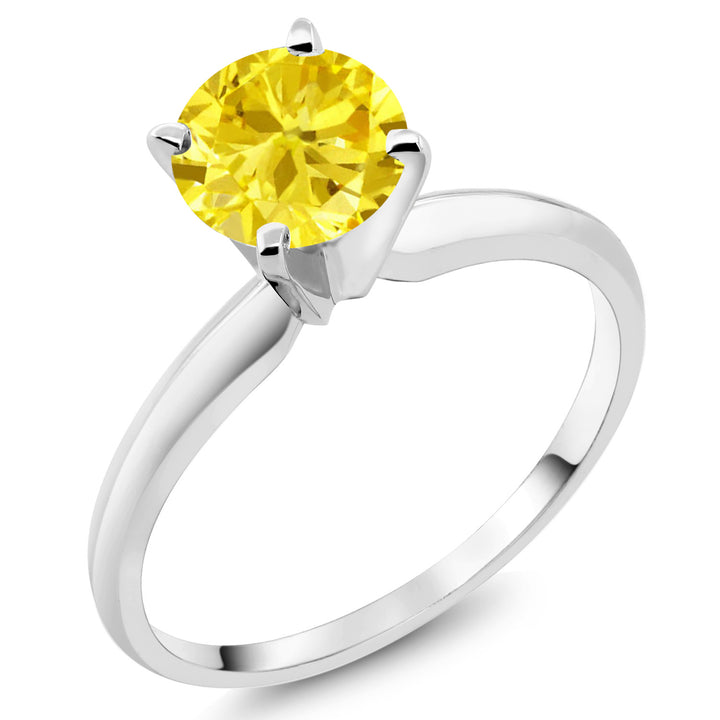 14K White Gold Yellow Zirconia Solitaire Engagement 4-Prong Ring For Women | 1.50 Cttw | Round 6MM | Gemstone Birthstone | Available In Size 5, 6, 7, 8, 9