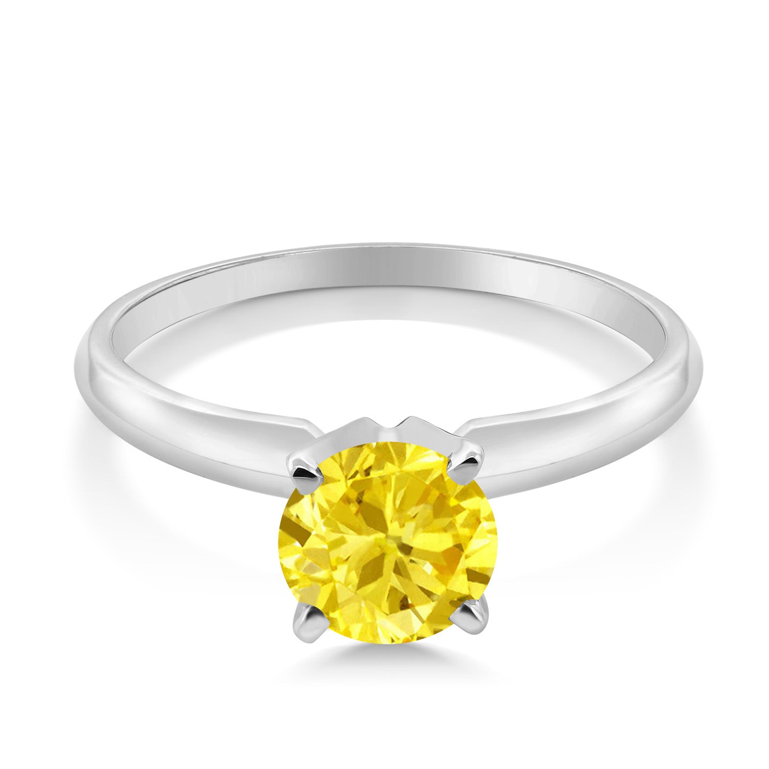 14K White Gold Yellow Zirconia Solitaire Engagement 4-Prong Ring For Women | 1.50 Cttw | Round 6MM | Gemstone Birthstone | Available In Size 5, 6, 7, 8, 9