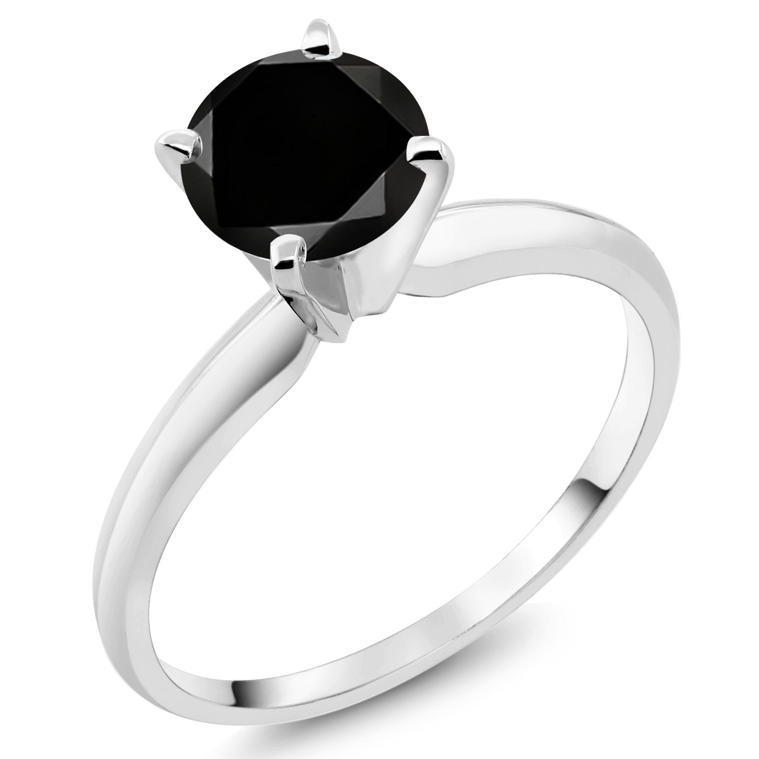 14K White Gold Black Diamond Solitaire Engagement 4-Prong Ring For Women | 1.05 Cttw | Round 6MM | Gemstone April Birthstone | Available In Size 5, 6, 7, 8, 9