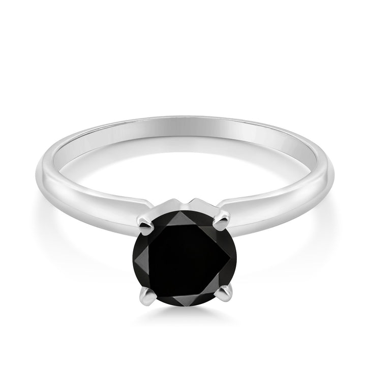 14K White Gold Black Diamond Solitaire Engagement 4-Prong Ring For Women | 1.05 Cttw | Round 6MM | Gemstone April Birthstone | Available In Size 5, 6, 7, 8, 9