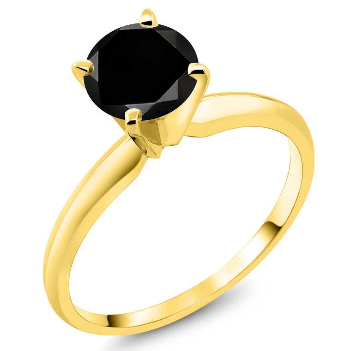 14K Yellow Gold Black Diamond Solitaire Engagement 4-Prong Ring For Women | 1.05 Cttw | Round 6MM | Gemstone April Birthstone | Available In Size 5, 6, 7, 8, 9