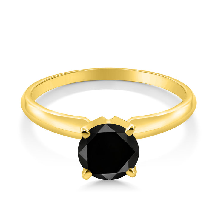 14K Yellow Gold Black Diamond Solitaire Engagement 4-Prong Ring For Women | 1.05 Cttw | Round 6MM | Gemstone April Birthstone | Available In Size 5, 6, 7, 8, 9