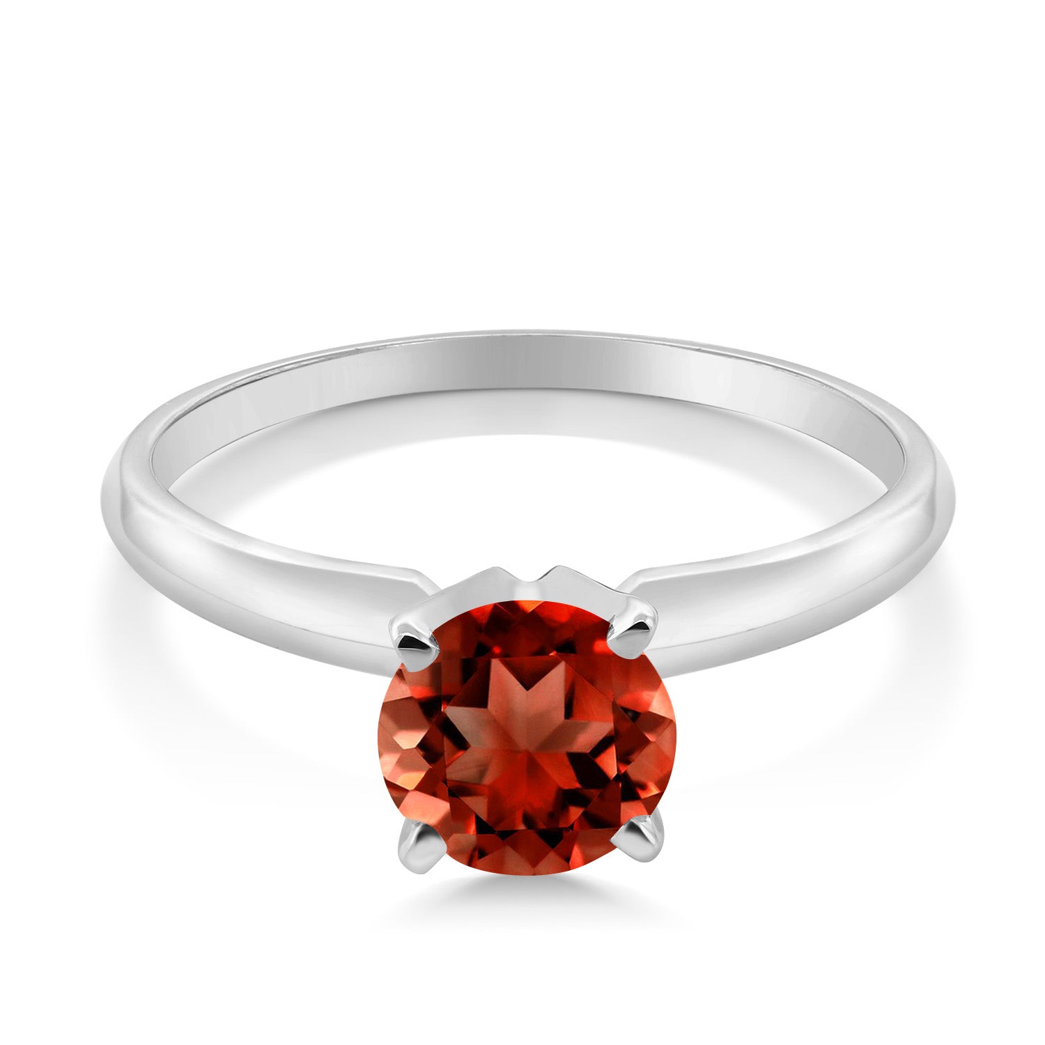 14K White Gold Red Garnet Solitaire Engagement 4-Prong Ring For Women | 1.00 Cttw | Round 6MM | Gemstone January Birthstone | Available In Size 5, 6, 7, 8, 9