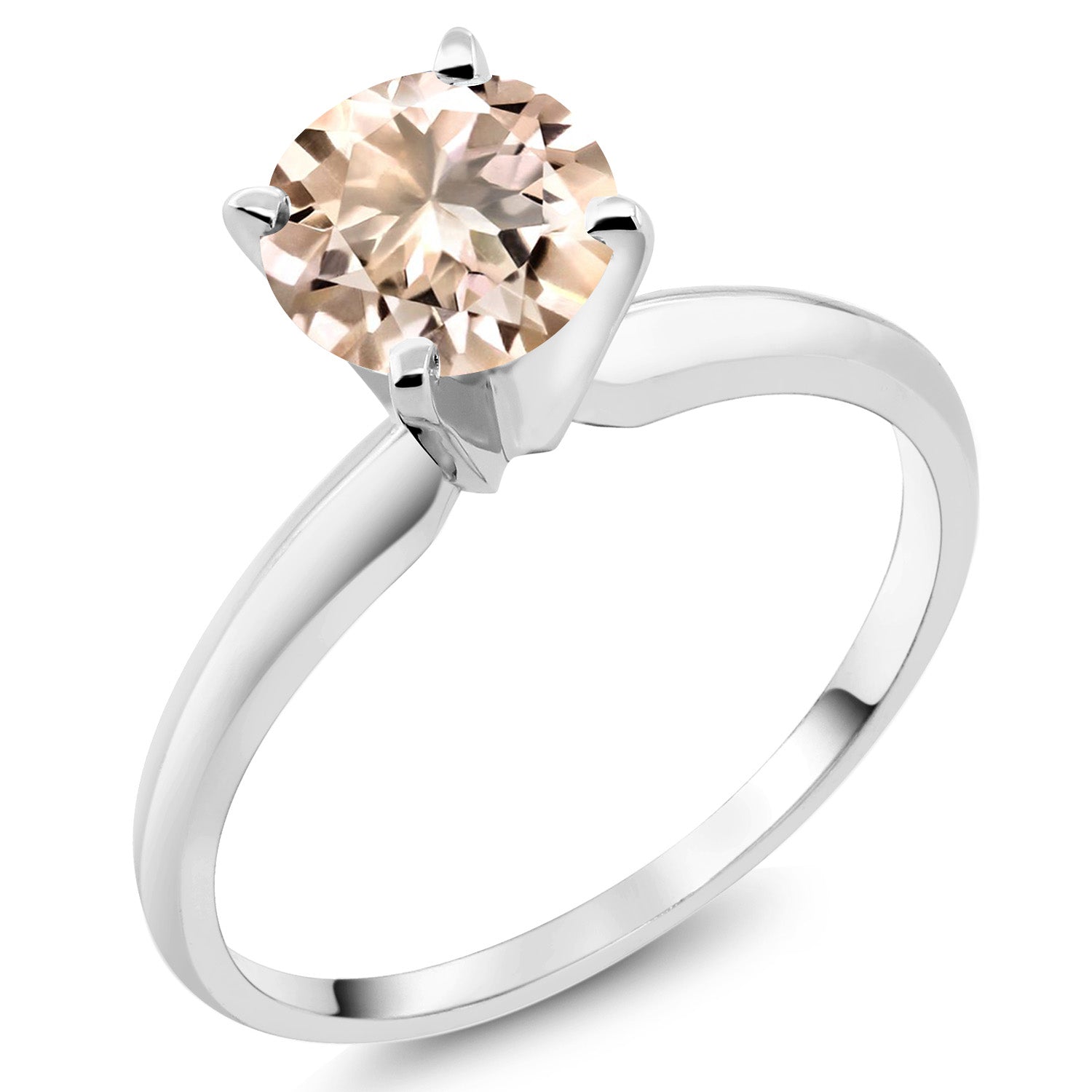 14K White Gold Peach Morganite Solitaire Engagement 4-Prong Ring For Women | 0.60 Cttw | Round 6MM | Gemstone October Birthstone | Available In Size 5, 6, 7, 8, 9