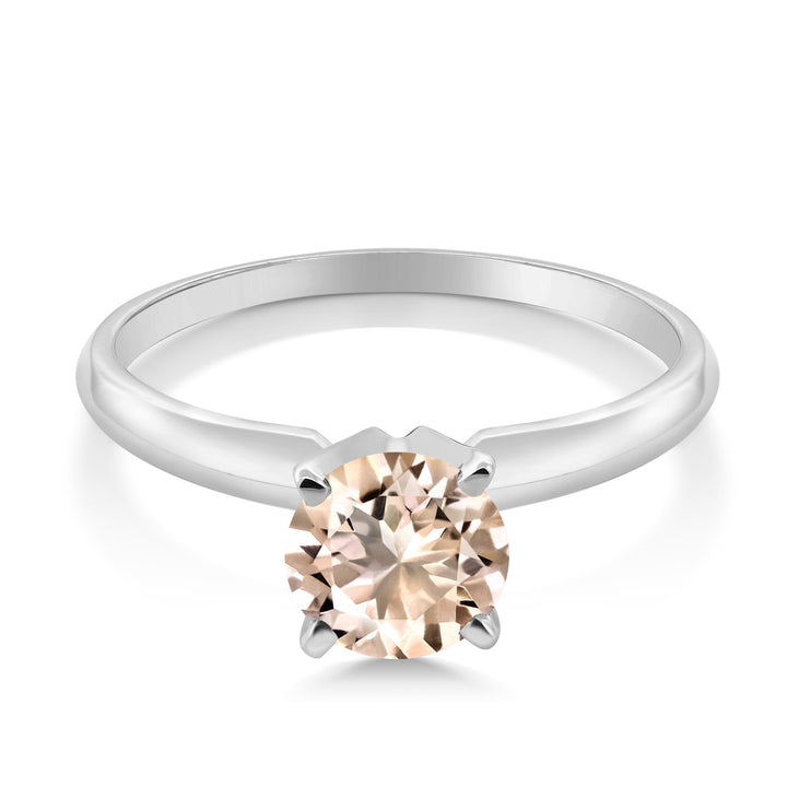 14K White Gold Peach Morganite Solitaire Engagement 4-Prong Ring For Women | 0.60 Cttw | Round 6MM | Gemstone October Birthstone | Available In Size 5, 6, 7, 8, 9