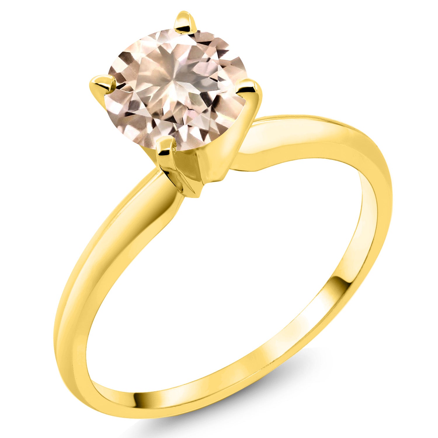 14K Yellow Gold Peach Morganite Solitaire Engagement 4-Prong Ring For Women | 0.60 Cttw | Round 6MM | Gemstone October Birthstone | Available In Size 5, 6, 7, 8, 9