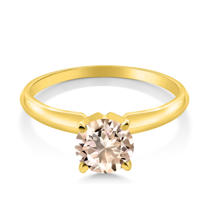 14K Yellow Gold Peach Morganite Solitaire Engagement 4-Prong Ring For Women | 0.60 Cttw | Round 6MM | Gemstone October Birthstone | Available In Size 5, 6, 7, 8, 9